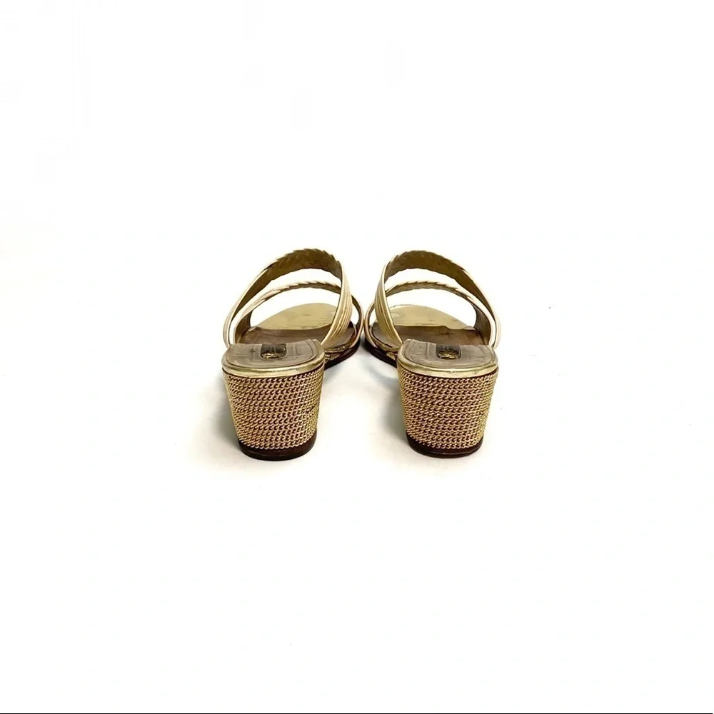 Vintage 1970s ivory leather strapped wedge disco sandals